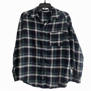 Hollister Navy Green Plaid Button Down Shirt Small | Casual Flannel Top